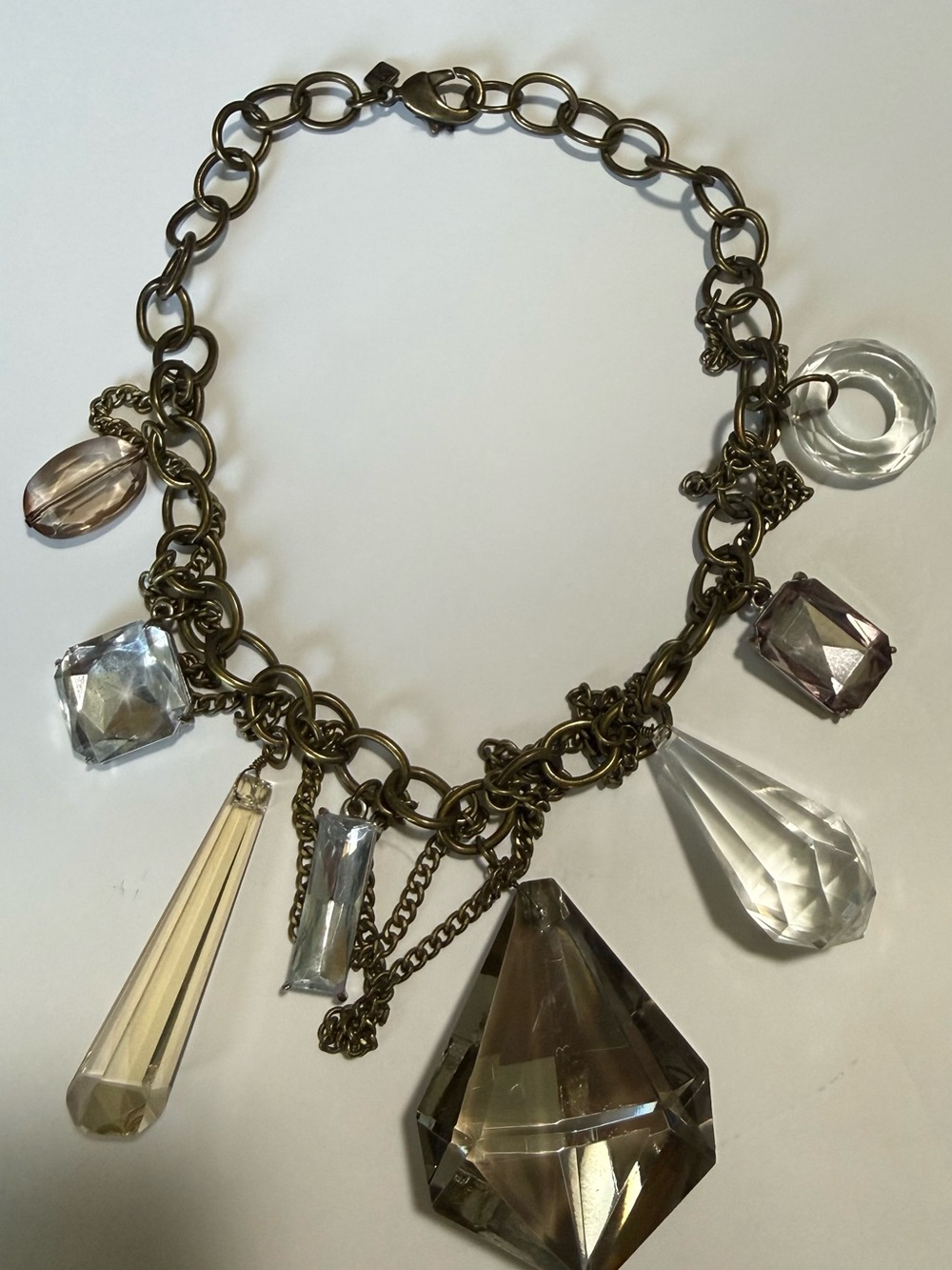 Banana Republic Brass Chain Necklace with Clear and Champagne Crystal Drops